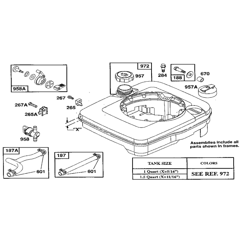 Tank Assembly Diagram and Parts List for 122700-122799 0101-0101 Briggs and Stratton Engine
